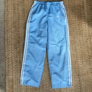 Baby blue adidas windbreaker pants